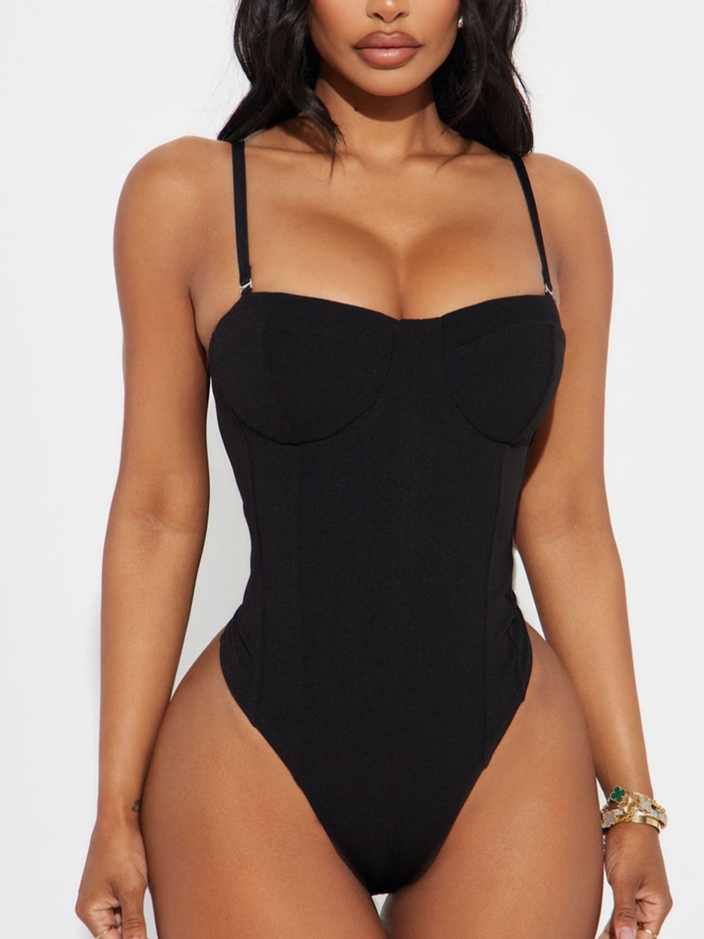 ⭐️Fashion Nova Black Bustier Bodysuit M NWT